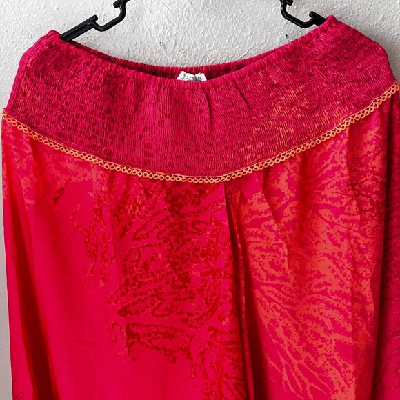 Modaposa Womens Red & Orange Wide-Leg Pants Smocked Waist boho style - Picture 6 of 6